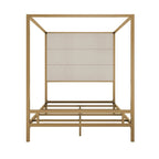 Canopy Bed with Velvet Upholstered Headboard Metal 4-Poster Bed Frame