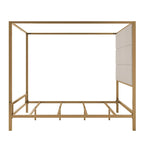 Canopy Bed with Velvet Upholstered Headboard Metal 4-Poster Bed Frame