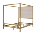 Canopy Bed with Velvet Upholstered Headboard Metal 4-Poster Bed Frame