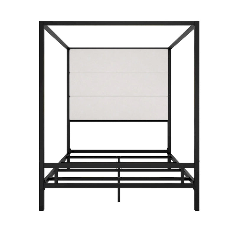 Canopy Bed with Velvet Upholstered Headboard Metal 4-Poster Bed Frame
