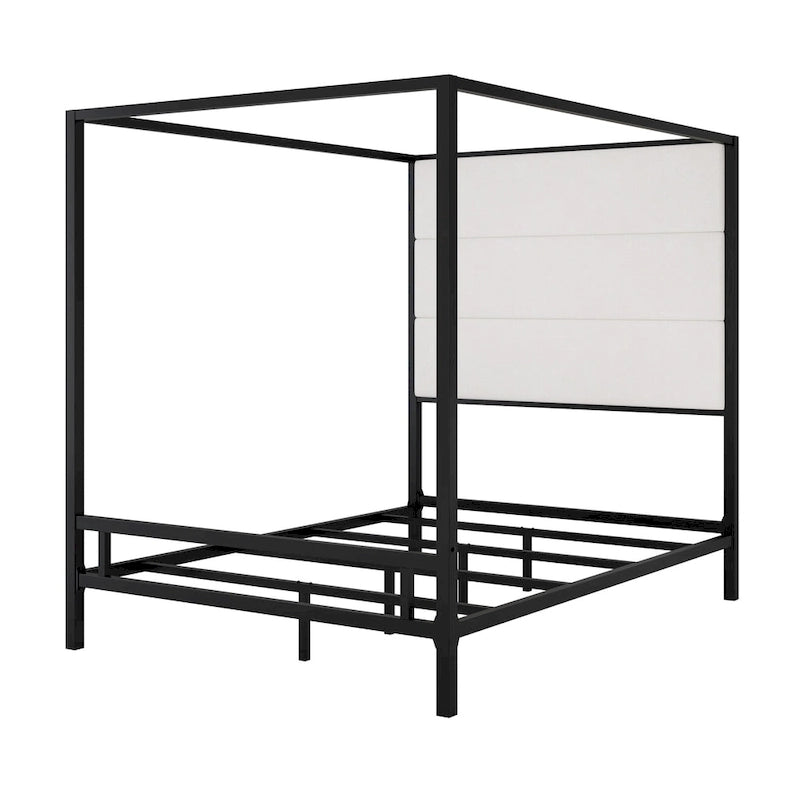 Canopy Bed with Velvet Upholstered Headboard Metal 4-Poster Bed Frame