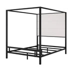Canopy Bed with Velvet Upholstered Headboard Metal 4-Poster Bed Frame
