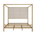 Canopy Bed with Velvet Upholstered Headboard Metal 4-Poster Bed Frame