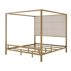 Canopy Bed with Velvet Upholstered Headboard Metal 4-Poster Bed Frame