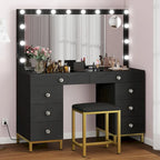 Moasis 8 Drawers Makeup Vanity Desk with Hollywood Lighted Mirror & Charging Station