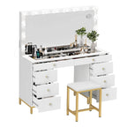 Moasis 8 Drawers Makeup Vanity Desk with Hollywood Lighted Mirror & Charging Station