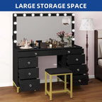 Moasis 8 Drawers Makeup Vanity Desk with Hollywood Lighted Mirror & Charging Station