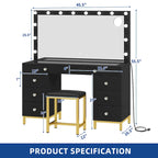 Moasis 8 Drawers Makeup Vanity Desk with Hollywood Lighted Mirror & Charging Station