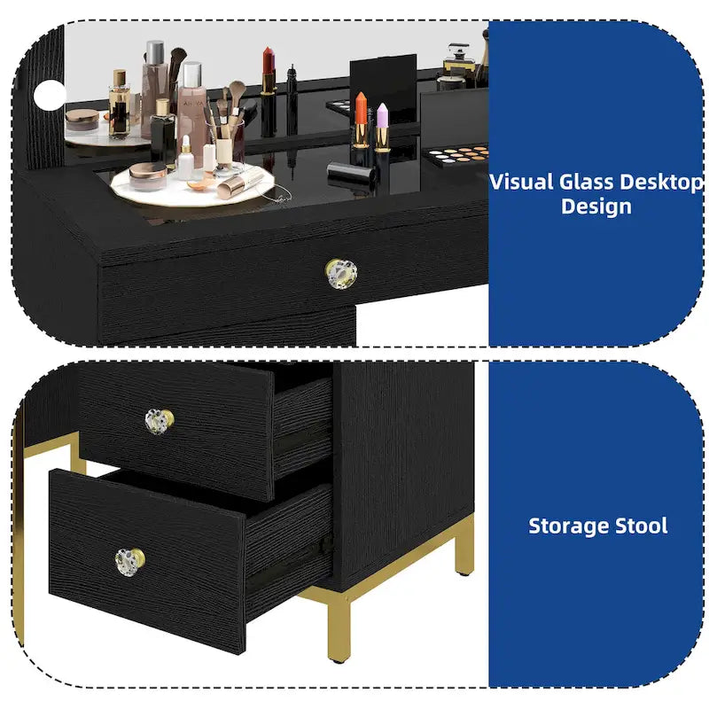 Moasis 8 Drawers Makeup Vanity Desk with Hollywood Lighted Mirror & Charging Station