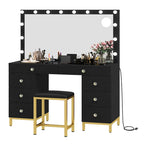 Moasis 8 Drawers Makeup Vanity Desk with Hollywood Lighted Mirror & Charging Station