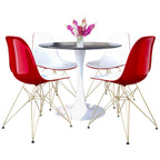 Bristol 5-Piece Dining Set 35 Round Table and 4 Plastic Chairs with Gold Base