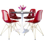 Bristol 5-Piece Dining Set 35 Round Table and 4 Plastic Chairs with Gold Base