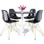 Bristol 5-Piece Dining Set 35 Round Table and 4 Plastic Chairs with Gold Base