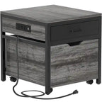 Mini Fridge Stand with Charge Station, Side/ End Table with Storage Drawers and Rolling Cabinet