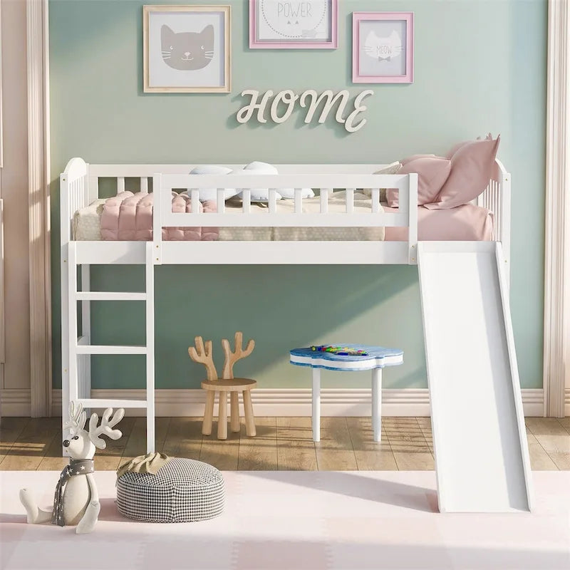 Merax Twin size Loft Bed with Slide and Ladder