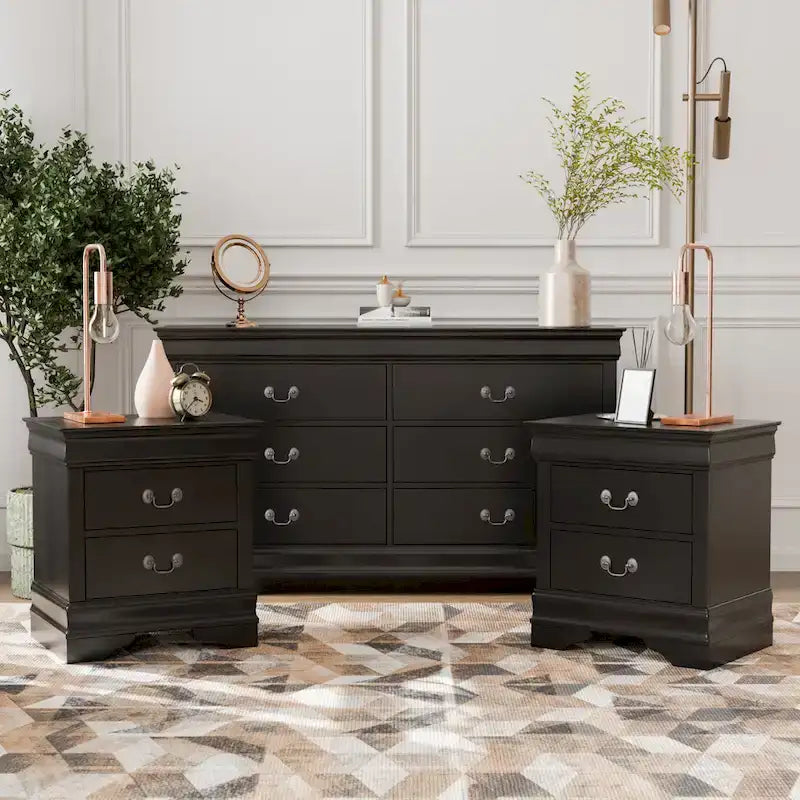 Furniture of America Devi Traditional 3-Piece Solid Wood Nightstand and Dresser Set