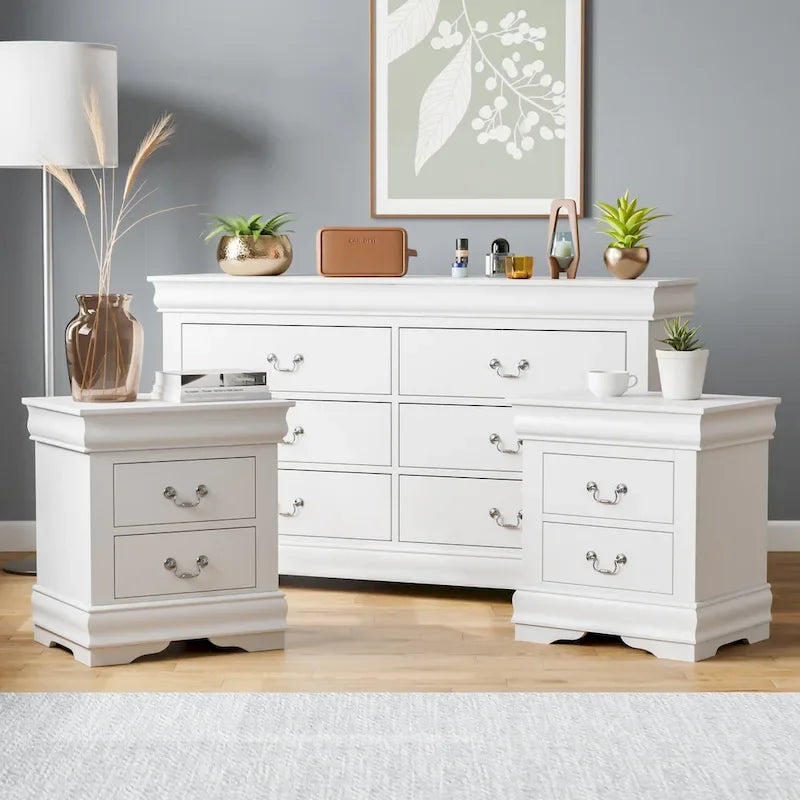 Furniture of America Devi Traditional 3-Piece Solid Wood Nightstand and Dresser Set