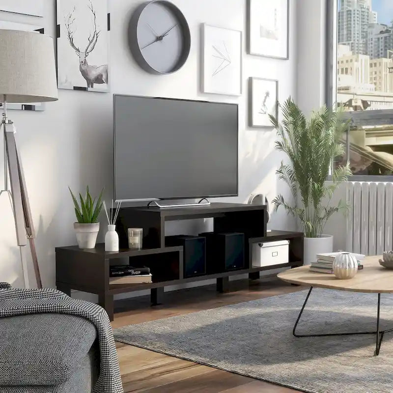 Furniture of America Rami Modern 3-Shelf Espresso Finish TV Stand, Sleek Media Console for Living Room Entertainment