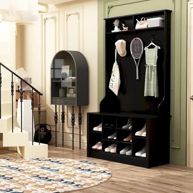 68.5inch Coat Rack Shoe Bench 4 in 1 Hall Tree Entryway Storage Bench