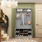 68.5inch Coat Rack Shoe Bench 4 in 1 Hall Tree Entryway Storage Bench