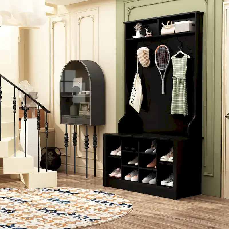 68.5inch Coat Rack Shoe Bench 4 in 1 Hall Tree Entryway Storage Bench