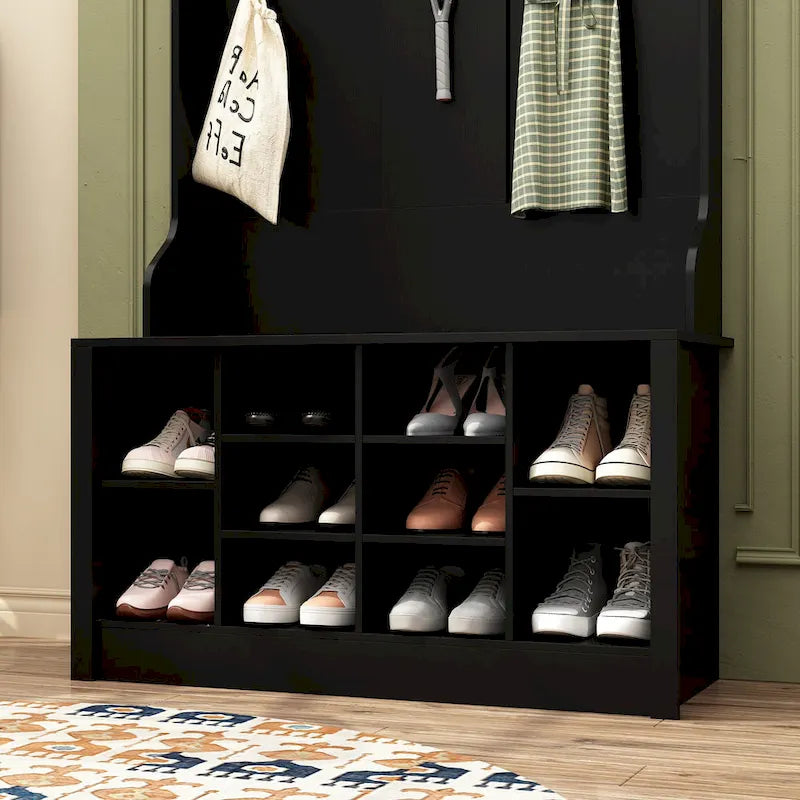 68.5inch Coat Rack Shoe Bench 4 in 1 Hall Tree Entryway Storage Bench