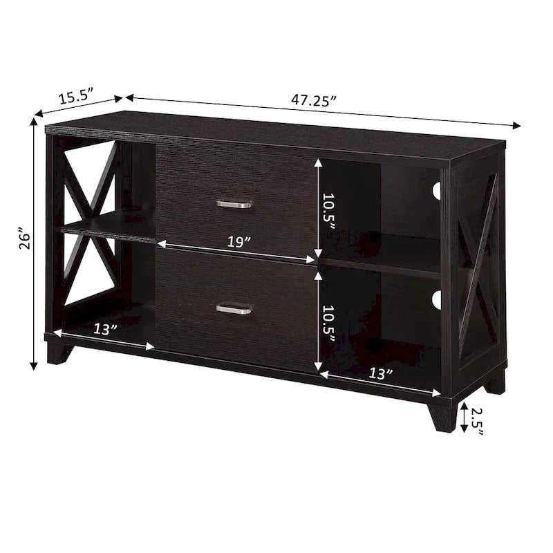 Convenience Concepts Oxford Deluxe 2 Drawer TV Stand with Shelves for TVs up to 55 Inches