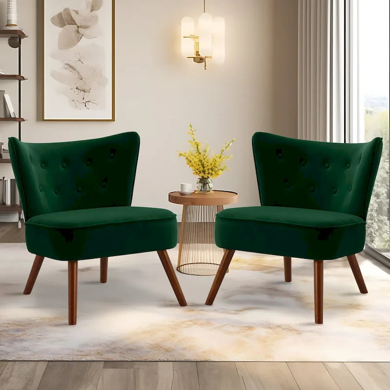 Tufted Velvet Accent Chair Upholstered Living Room Side Chair - 27.6 W x 28 D x 31.3 H