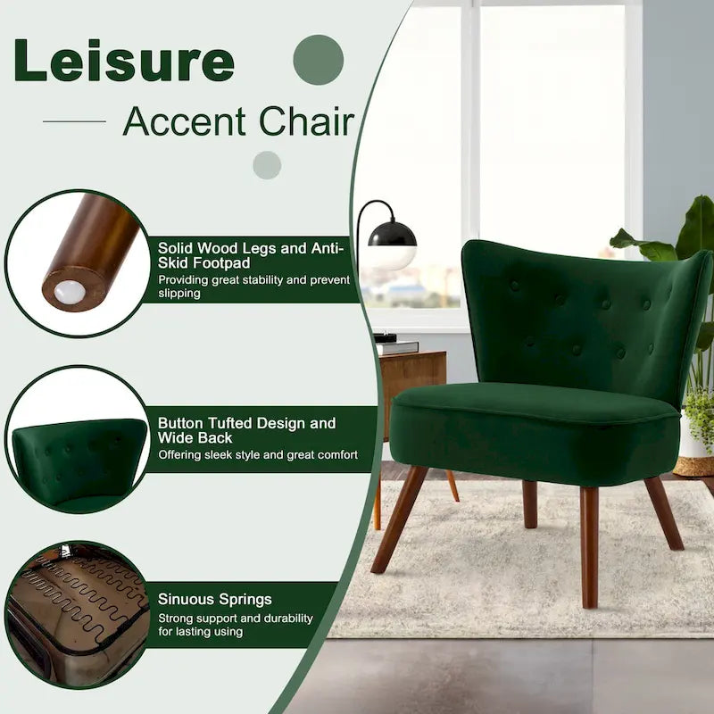 Tufted Velvet Accent Chair Upholstered Living Room Side Chair - 27.6 W x 28 D x 31.3 H
