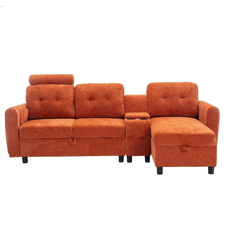 HOMEFUN Velvet/PU/Fabric Upholstered Tufted L-Shape Sectional Storage Convertible Sofa