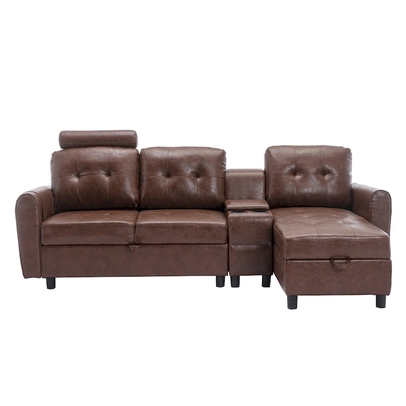 HOMEFUN Velvet/PU/Fabric Upholstered Tufted L-Shape Sectional Storage Convertible Sofa