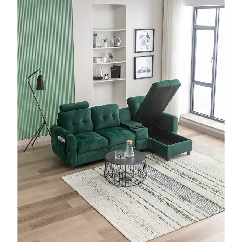 HOMEFUN Velvet/PU/Fabric Upholstered Tufted L-Shape Sectional Storage Convertible Sofa