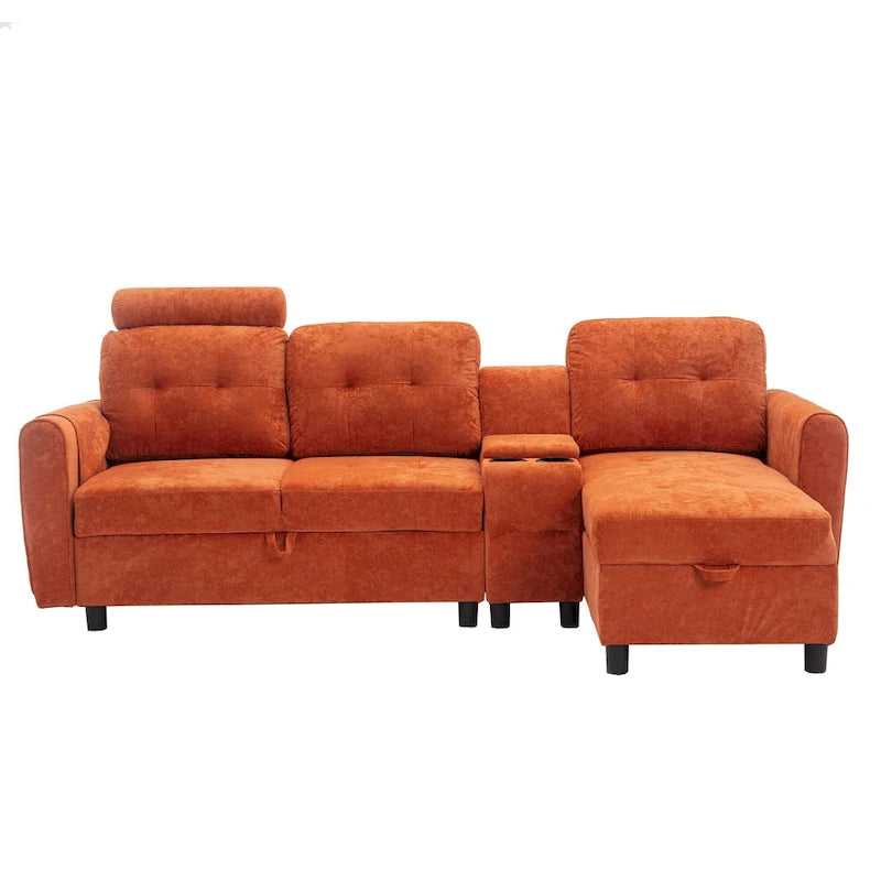 HOMEFUN Velvet/PU/Fabric Upholstered Tufted L-Shape Sectional Storage Convertible Sofa