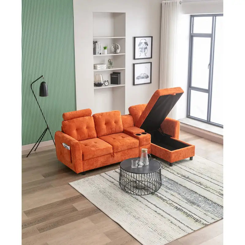 HOMEFUN Velvet/PU/Fabric Upholstered Tufted L-Shape Sectional Storage Convertible Sofa