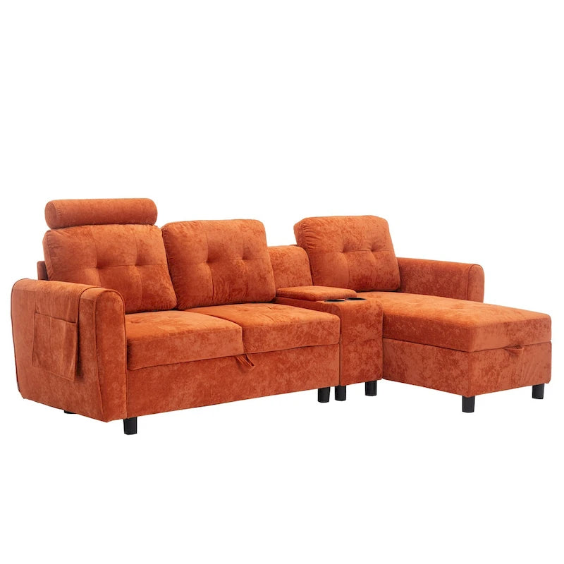 HOMEFUN Velvet/PU/Fabric Upholstered Tufted L-Shape Sectional Storage Convertible Sofa