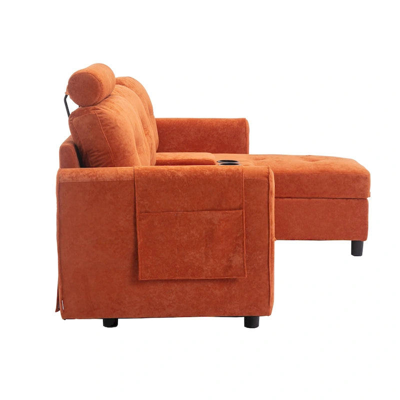 HOMEFUN Velvet/PU/Fabric Upholstered Tufted L-Shape Sectional Storage Convertible Sofa