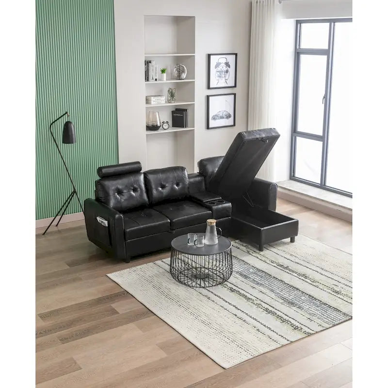 HOMEFUN Velvet/PU/Fabric Upholstered Tufted L-Shape Sectional Storage Convertible Sofa