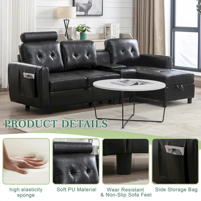 HOMEFUN Velvet/PU/Fabric Upholstered Tufted L-Shape Sectional Storage Convertible Sofa