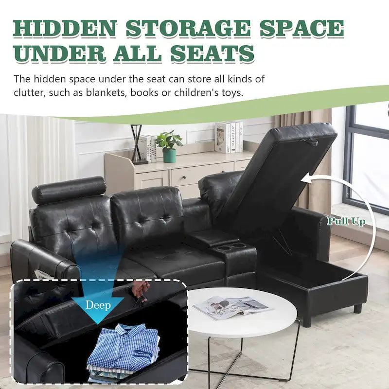 HOMEFUN Velvet/PU/Fabric Upholstered Tufted L-Shape Sectional Storage Convertible Sofa