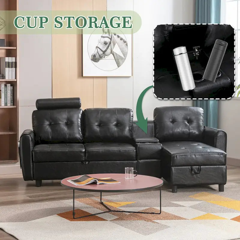 HOMEFUN Velvet/PU/Fabric Upholstered Tufted L-Shape Sectional Storage Convertible Sofa