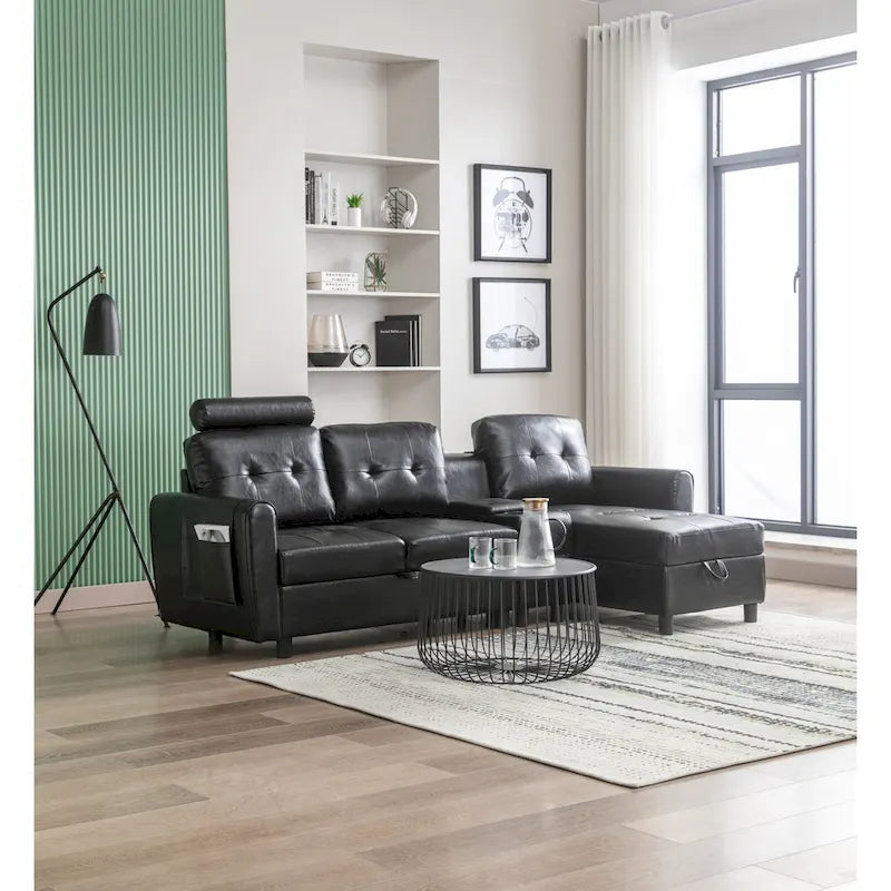 HOMEFUN Velvet/PU/Fabric Upholstered Tufted L-Shape Sectional Storage Convertible Sofa