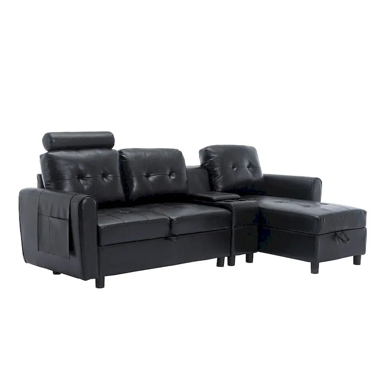 HOMEFUN Velvet/PU/Fabric Upholstered Tufted L-Shape Sectional Storage Convertible Sofa