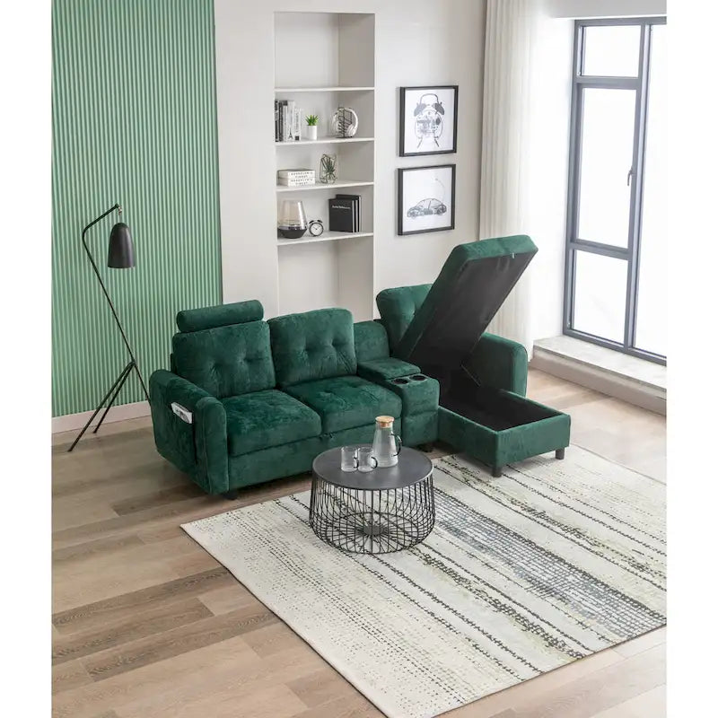 HOMEFUN Velvet/PU/Fabric Upholstered Tufted L-Shape Sectional Storage Convertible Sofa