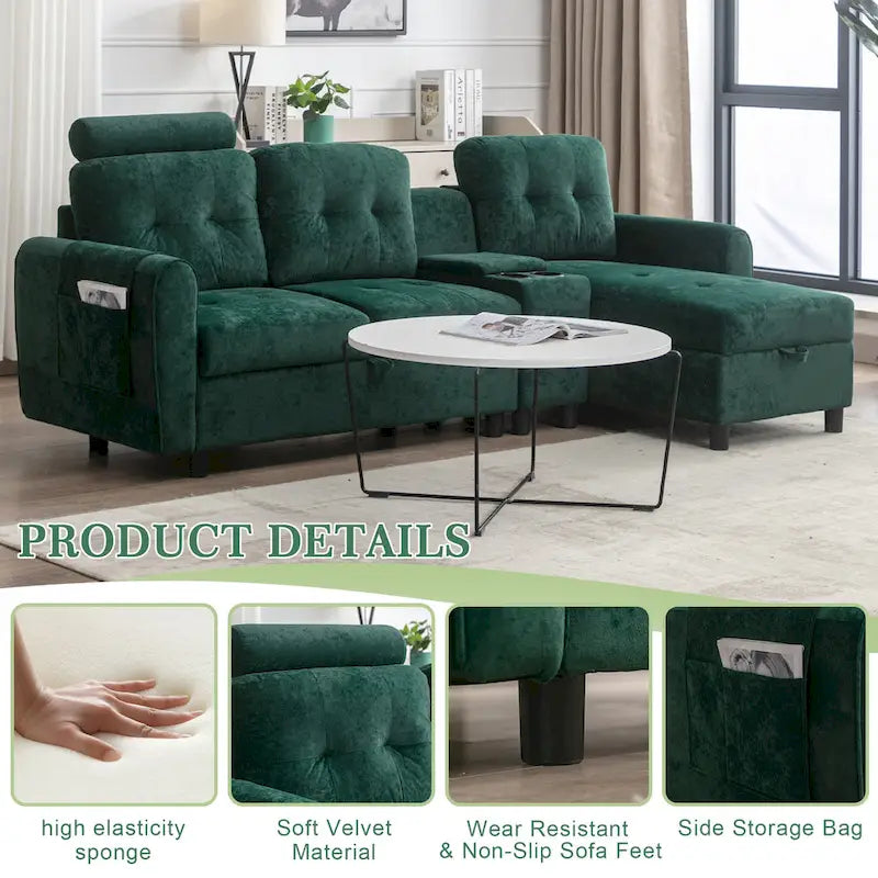 HOMEFUN Velvet/PU/Fabric Upholstered Tufted L-Shape Sectional Storage Convertible Sofa