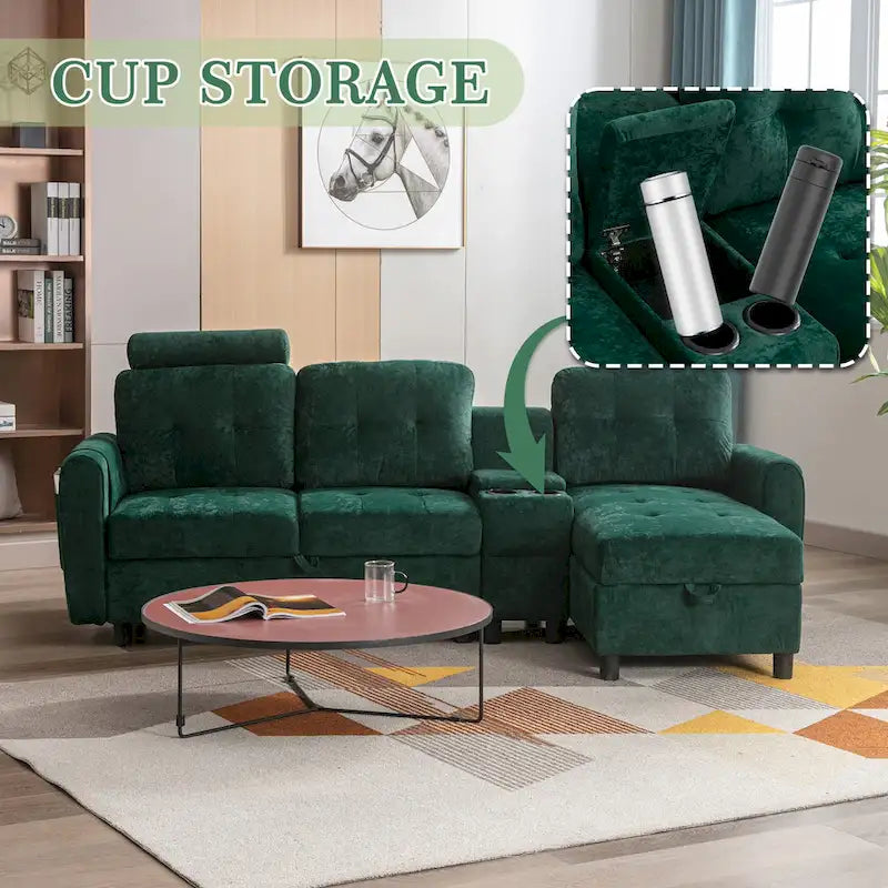HOMEFUN Velvet/PU/Fabric Upholstered Tufted L-Shape Sectional Storage Convertible Sofa