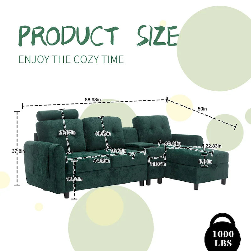 HOMEFUN Velvet/PU/Fabric Upholstered Tufted L-Shape Sectional Storage Convertible Sofa