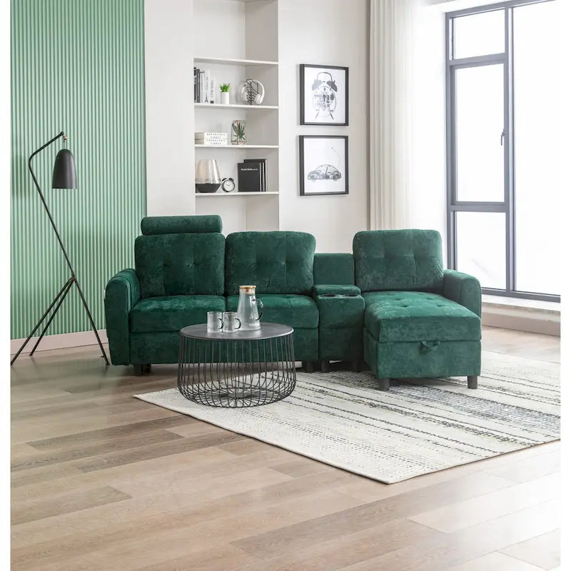 HOMEFUN Velvet/PU/Fabric Upholstered Tufted L-Shape Sectional Storage Convertible Sofa