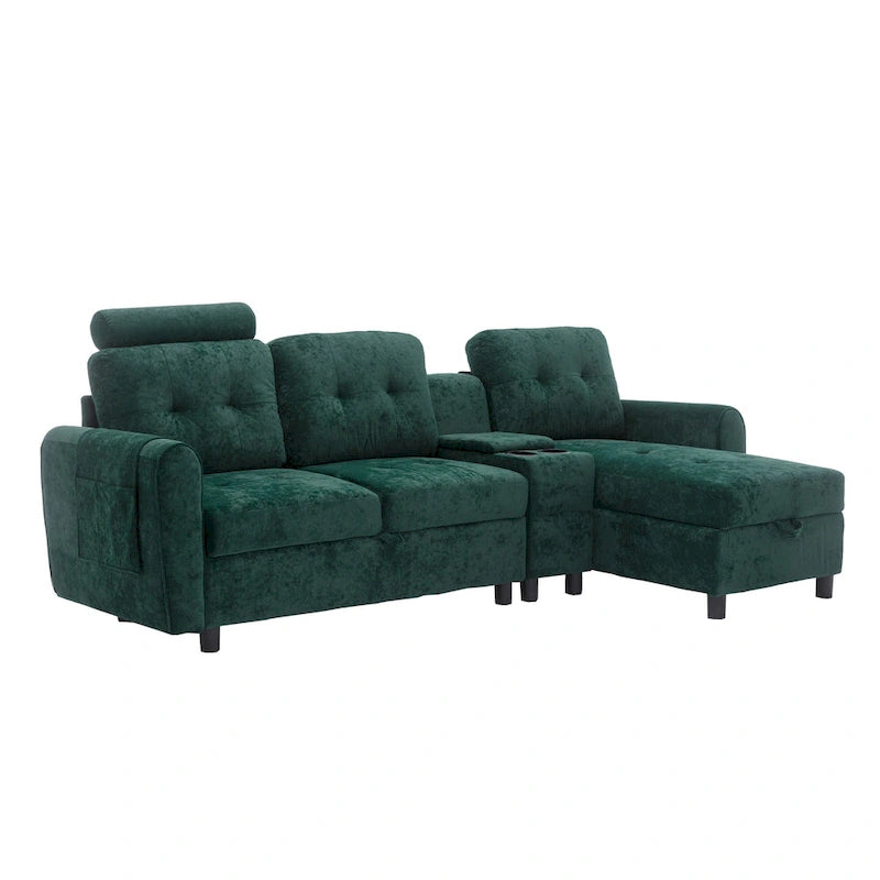 HOMEFUN Velvet/PU/Fabric Upholstered Tufted L-Shape Sectional Storage Convertible Sofa