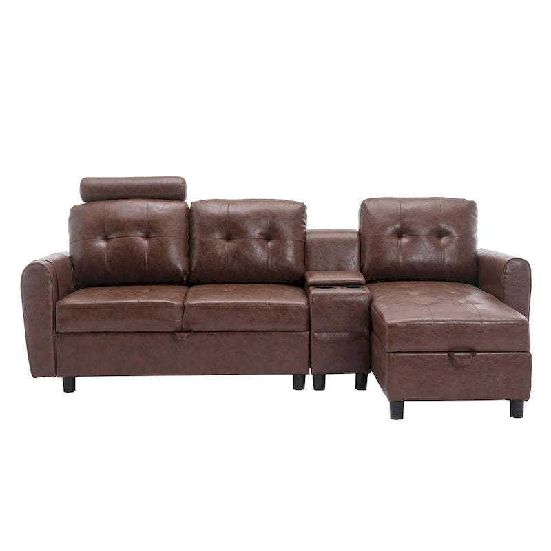 HOMEFUN Velvet/PU/Fabric Upholstered Tufted L-Shape Sectional Storage Convertible Sofa