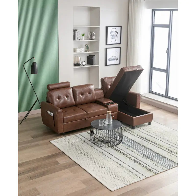 HOMEFUN Velvet/PU/Fabric Upholstered Tufted L-Shape Sectional Storage Convertible Sofa